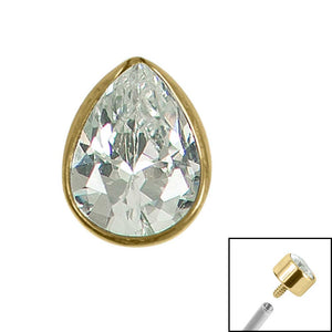 Titanium Bezel Set Jewelled Pear Top for Internal Thread shafts in 1.2mm