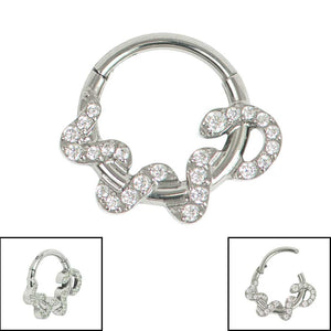 Titanium Pave Set Jewelled Coiled Snake Hinged Clicker Ring