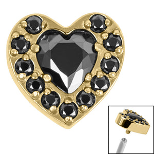 Titanium Jewelled Heart with Pave Set Edge for Internal Thread shafts in 1.2mm