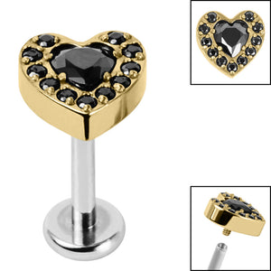 Titanium Internally Threaded Labrets 1.2mm - Titanium Jewelled Heart with Pave Set Edge