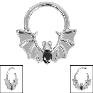 Titanium Flying Jewelled Vampire Bat Hinged Clicker Ring
