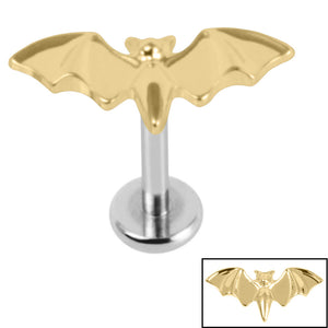 Titanium Internally Threaded Labrets 1.2mm - Titanium Flying Vampire Bat
