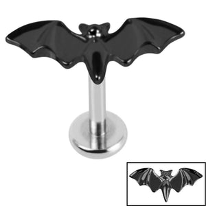 Titanium Internally Threaded Labrets 1.2mm - Titanium Flying Vampire Bat