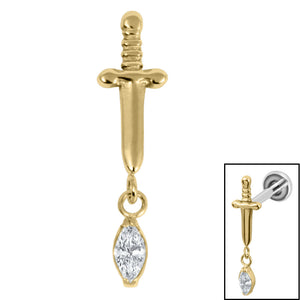 Titanium Mini Dagger with Marquise Drop Gem Top for Internal Thread shafts in 1.2mm