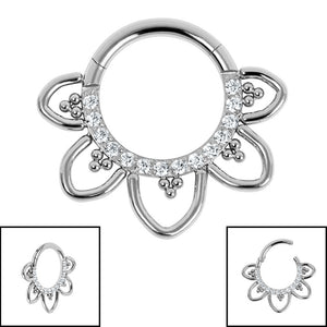 Titanium Claw Set Jewelled Renge Flower Hinged Clicker Ring