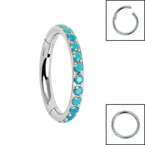 Titanium Pave Set Turquoise Edge Hinged Clicker Ring