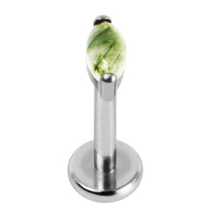 Titanium Internally Threaded Labrets 1.2mm - Titanium Claw Set Jewelled Marquise Moss Agate