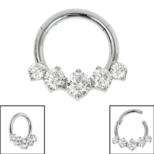 Titanium 5 Claw Set Jewel Hinged Clicker Ring