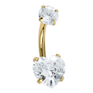 Belly Bar - Titanium Internal Thread Claw Set Twinkle Heart Double Jewelled