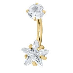 Belly Bar - Titanium Internal Thread Claw Set Twinkle Star Double Jewelled