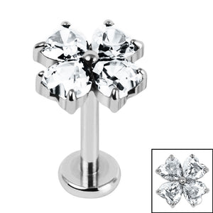 Titanium Internally Threaded Labrets 1.2mm - Titanium Claw Set Jewelled Heart Clover