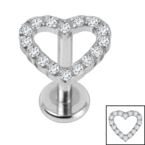 Titanium Internally Threaded Labrets 1.2mm - Titanium Pave Set Jewelled Everlasting Heart