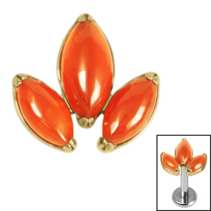 Titanium Claw Set Carnelian Marquise Stone Leaves Trio Top for Internal Thread shafts in 1.2mm