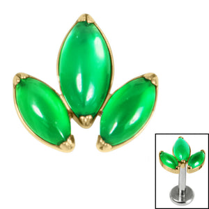 Titanium Claw Set Green Aventurine Marquise Stone Leaves Trio Top for Internal Thread shafts in 1.2mm