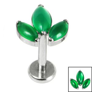 Titanium Internally Threaded Labrets 1.2mm - Titanium Claw Set Green Aventurine Marquise Stone Leaves Trio Top
