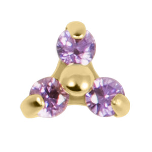 Gold Titanium Claw Set CZ Jewelled Mini Trinity for Internal Thread shafts in 1.2mm