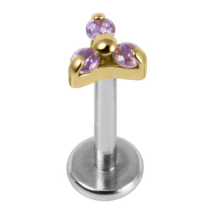 Titanium Internally Threaded Labrets 1.2mm - Gold Titanium Claw Set CZ Jewelled Mini Trinity