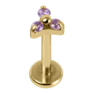 Gold Titanium Internally Threaded Labrets 1.2mm - Gold Titanium Claw Set CZ Jewelled Mini Trinity
