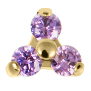 Gold Titanium Claw Set CZ Jewelled Trinity for Internal Thread shafts in 1.2mm