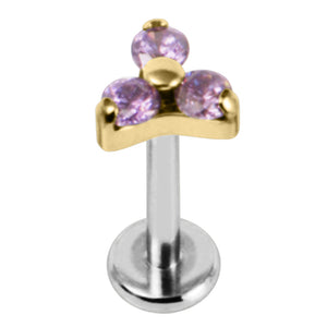 Titanium Internally Threaded Labrets 1.2mm - Gold Titanium Claw Set CZ Jewelled Trinity