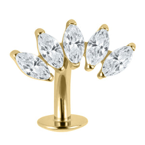 Titanium Threadless Floating Navel Bar - Titanium Claw Set 5 Jewelled Marquise Fan 1.6mm