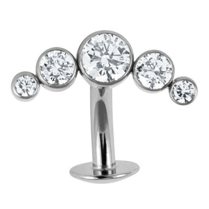 Titanium Threadless Floating Navel Bar - Titanium Bezel Set 5 Jewelled Crescent 1.6mm