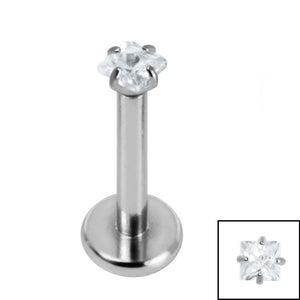 Titanium Internally Threaded Labrets 1.2mm - Titanium Claw Set Jewelled Square