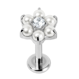 Titanium Internally Threaded Labrets 1.2mm - Titanium Claw Set Pearl Primrose Flower