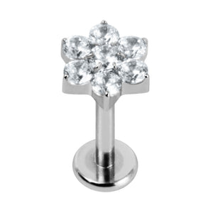 Titanium Internally Threaded Labrets 1.2mm - Titanium Claw Set Jewelled Primrose Flower