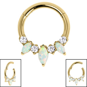 Titanium Anasia Claw Set Opal and Jewelled Hinged Ring (Clicker)