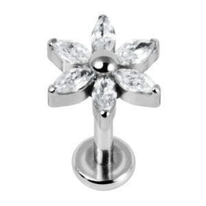Titanium Internally Threaded Labrets 1.2mm - Titanium Claw Set Jewelled Lily Flower