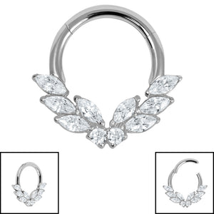 Titanium Claw Set Marquise Jewelled Laurel Wreath Hinged Clicker Ring