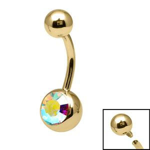 Gold Titanium Internal Thread Bezel Set Single Jewelled Belly Bar
