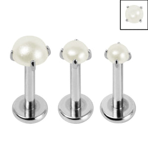 Titanium Triple Piercing with Titanium Tops - Internally Threaded Claw Set Round Pearl 1.2mm