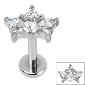 Titanium Internally Threaded Labrets 1.2mm - Titanium Claw Set Jewelled Water Lily