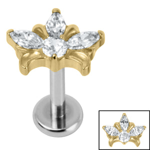 Titanium Internally Threaded Labrets 1.2mm - Titanium Claw Set Jewelled Water Lily