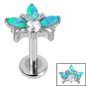 Titanium Internally Threaded Labrets 1.2mm - Titanium Claw Set Opal and Jewel Water Lily