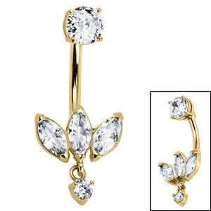 Belly Bar - Steel Internal Thread Claw Set Solitaire and Marquise Fan