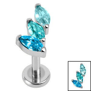 Titanium Internally Threaded Labrets 1.2mm - Titanium Claw Set 3 Jewel Climbing Marquise Fan