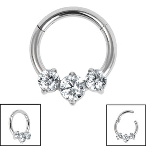 Titanium Claw Set 3 Jewel Hinged Clicker Ring