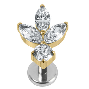 Titanium Internally Threaded Labrets 1.2mm - Titanium Claw Set Jewelled Lotus Solitaire Drop
