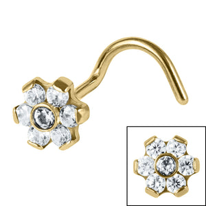Titanium Claw Set Jewelled Flower Nose Stud