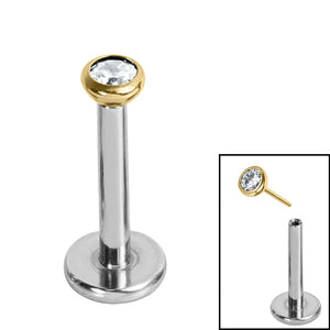 Titanium Threadless Labrets - Gold Titanium (Bend-fit) Bezel Set Jewelled Balls