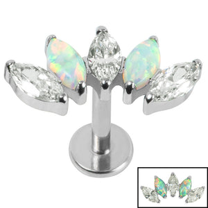 Titanium Threadless Labrets - Titanium (Bend-fit) (Infinity) Claw Set 5 Marquise Opal and Jewel Fan