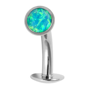 Titanium Threadless Floating Navel Bar - Titanium Bezel Set Opal Disk 1.6mm