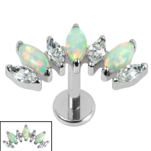 Titanium Internally Threaded Labrets 1.2mm - Titanium 7 Opal and Jewelled Marquise Crown