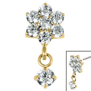Titanium Internal Primrose Flower with Solitaire Drop Gem Top