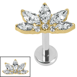 Titanium Internally Threaded Labrets 1.2mm - Titanium Jewelled Lotus Marquise Fan