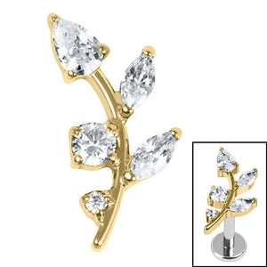 Titanium Internal Claw Set Jewelled Leaf Vine Top