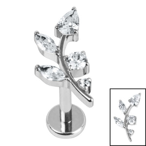 Titanium Internally Threaded Labrets 1.2mm - Titanium Claw Set Jewelled Leaf Vine